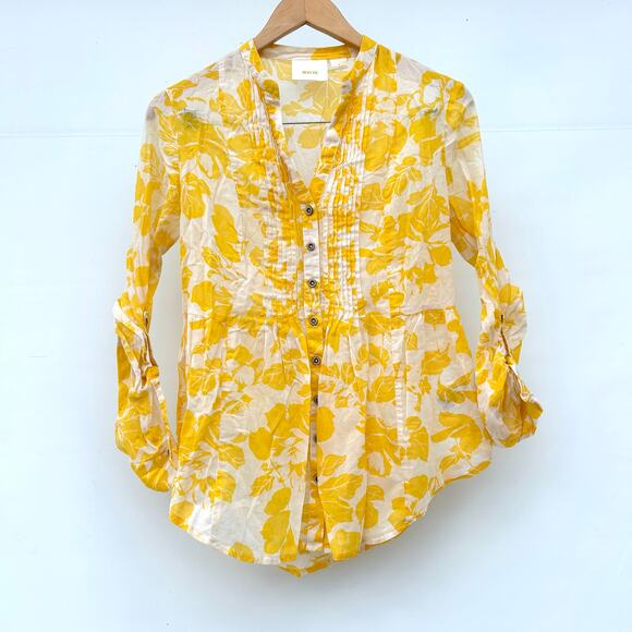 Anthropologie Maeve Yellow Cotton Blouse Floral Delicate Spring Size 4 Top - Picture 2 of 8